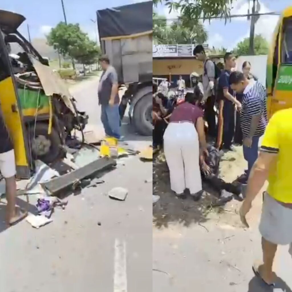 URGENTE | “Amarelinho” colide com caçamba e deixa alunos e passageiros feridos em Manaus