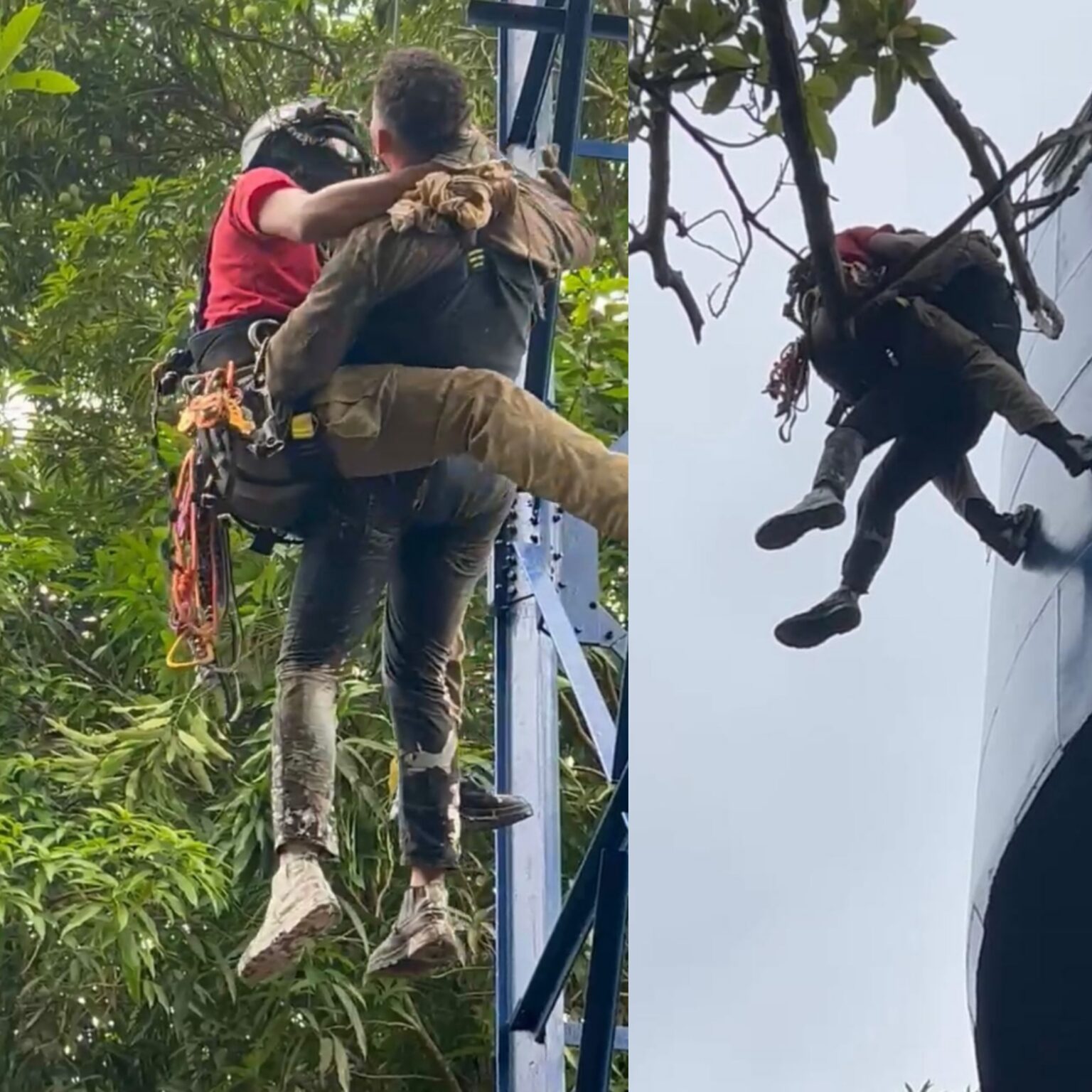 Bombeiros resgatam homens presos em caixa d’água a 20 metros de altura após intoxicação por solvente durante pintura