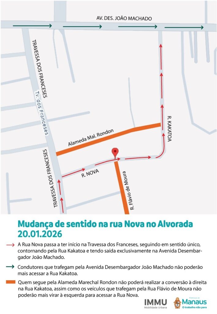 Prefeitura de Manaus anuncia mudança de sentido da rua Nova, no bairro Alvorada