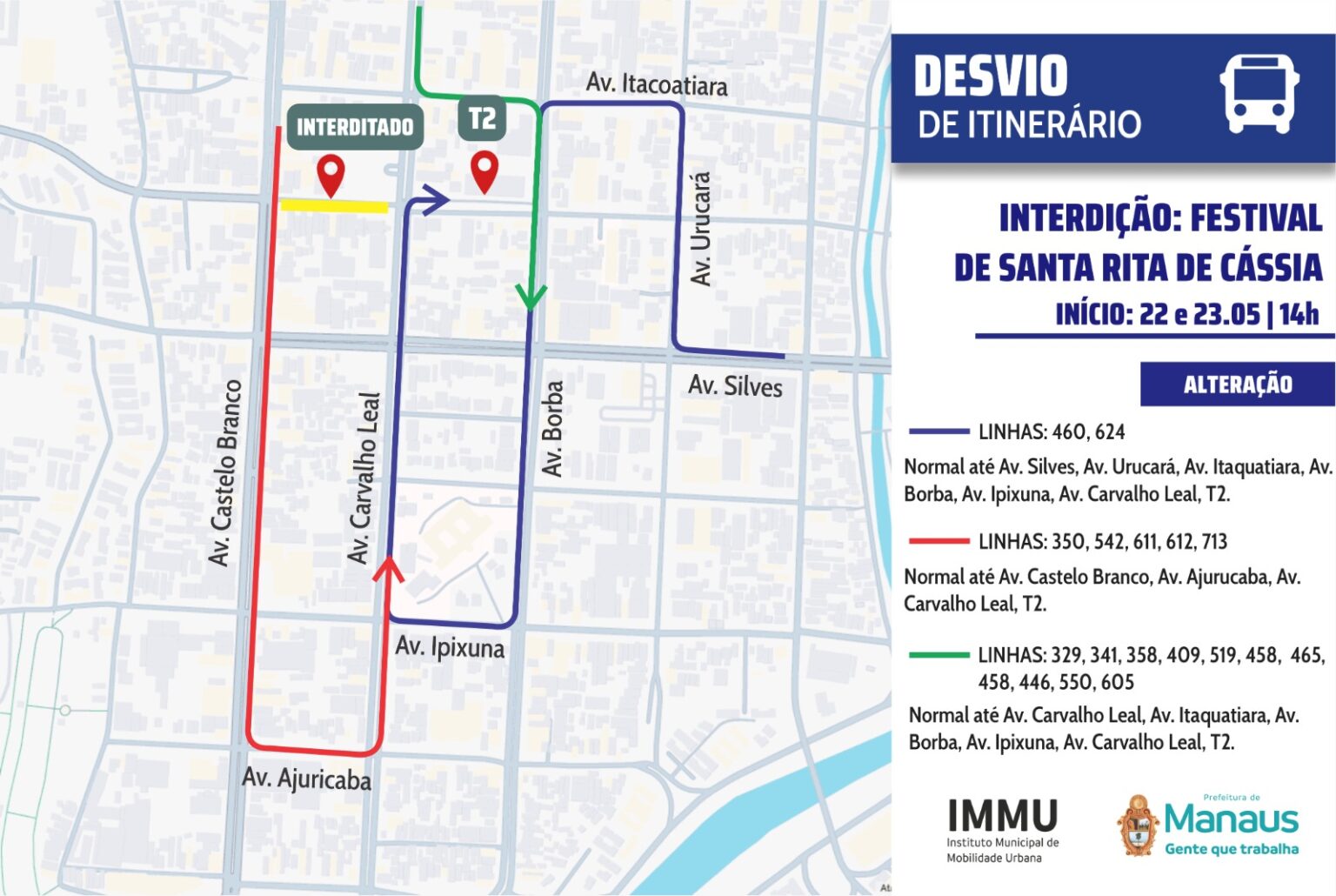 Prefeitura de Manaus altera itinerários de ônibus durante festejo de santa Rita de Cássia no bairro Cachoeirinha