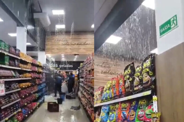 MANAUS Chuva invade Supermercado Vitória e gera temor de desabamento aos clientes