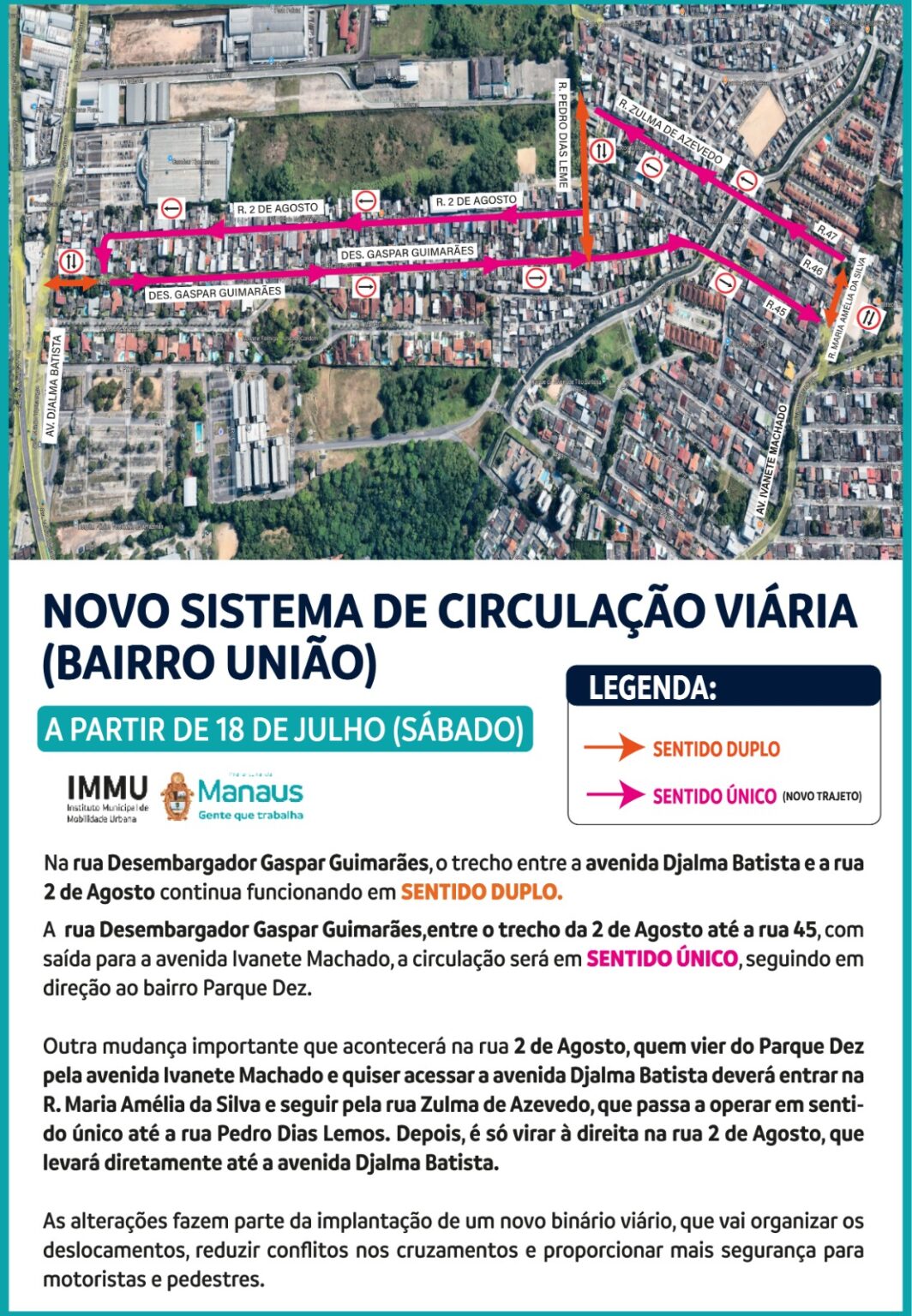 Prefeitura altera circulação de veículos no bairro da União para melhorar a fluidez e aumentar a segurança viária